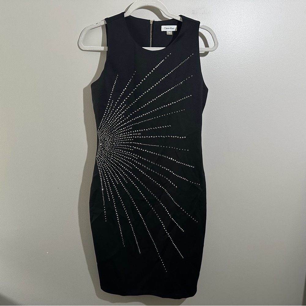 Calvin Klein Black Fitted Sleeveless Dress with Metallic Accents